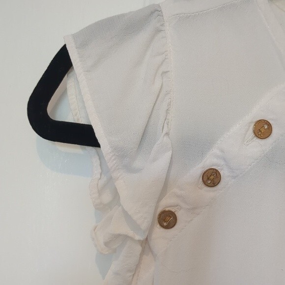 LOFT Cream Ruffle Sleeve Gold Button Detail Blouse XS - Picture 9 of 9